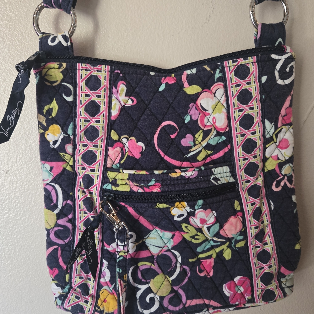 Vera Bradley Floral Crossbody Bag - Black and Pink